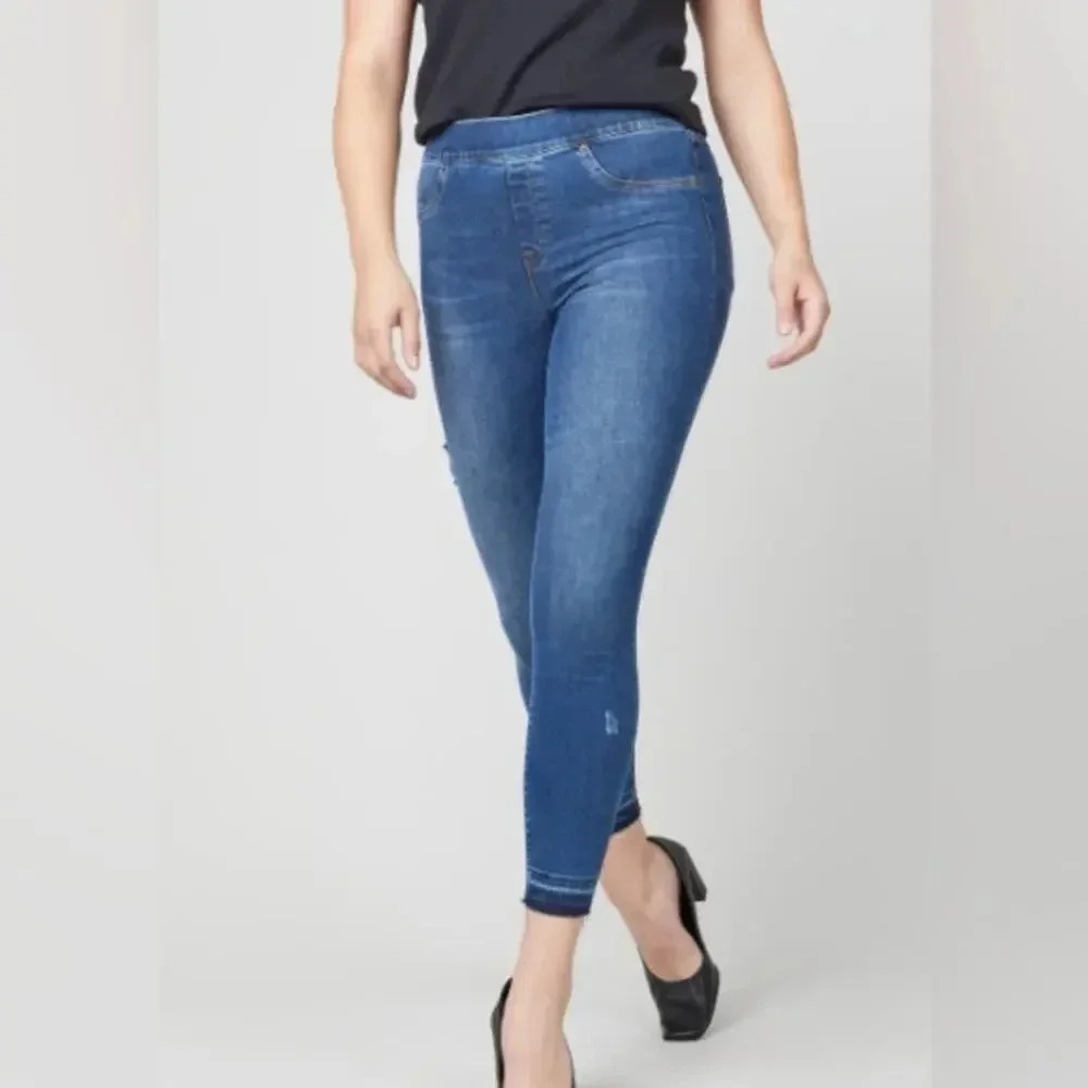 NWT SPANX Distressed Ankle Skinny Jeans Medium Wash Size Large
